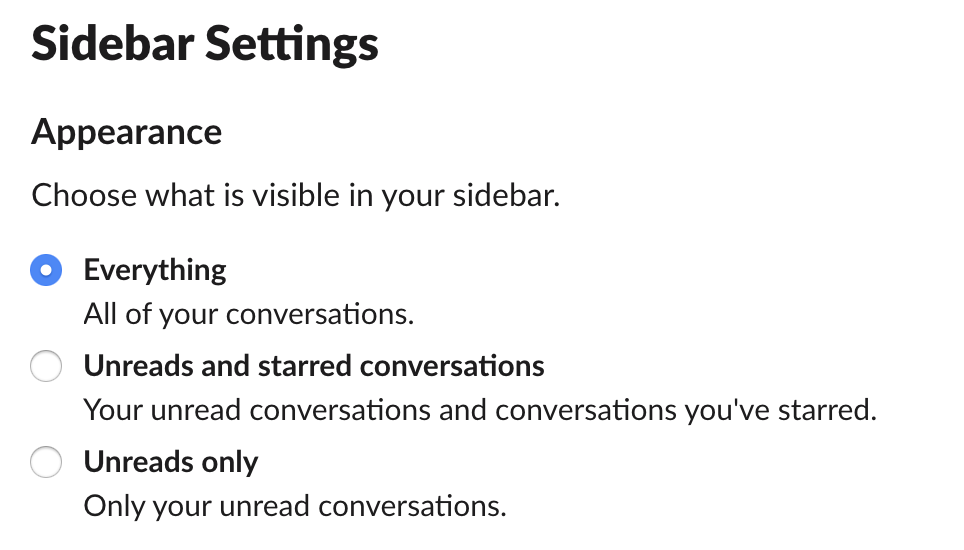 Slack Sidebar Settings