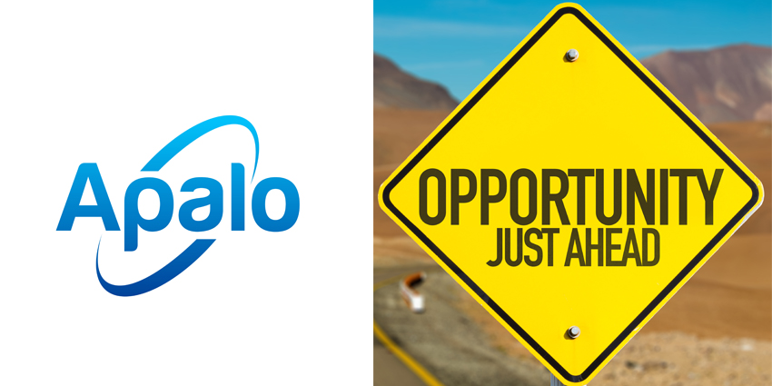 Apalo logo alongside puctire of roadsign saying Opportunity just ahead