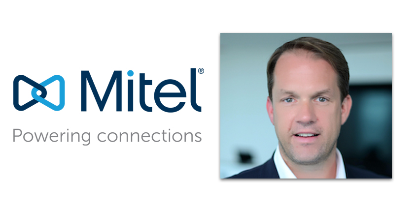 Mitel logo with headshot of UK boss Nick Riggott