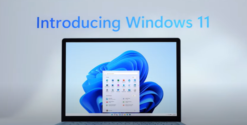Computer screen with new Windows 11 home page