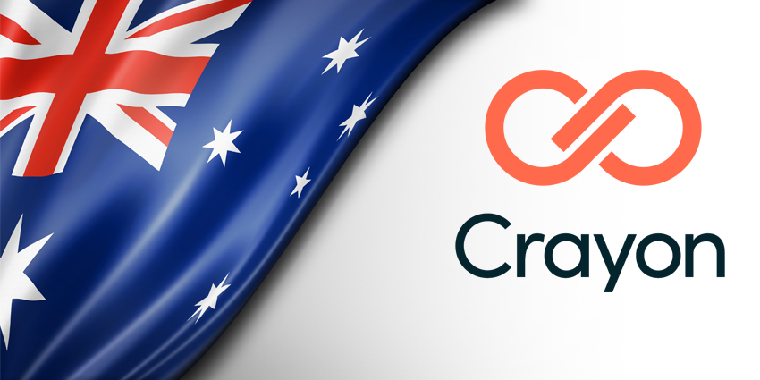 Folded Australian flag beside Crayon logo