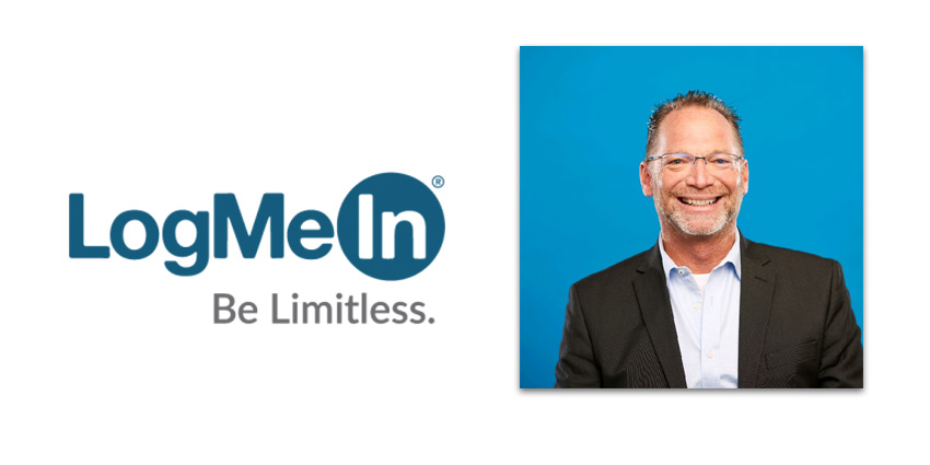 LogMeIn logo alongside headshot of Patrick McCue