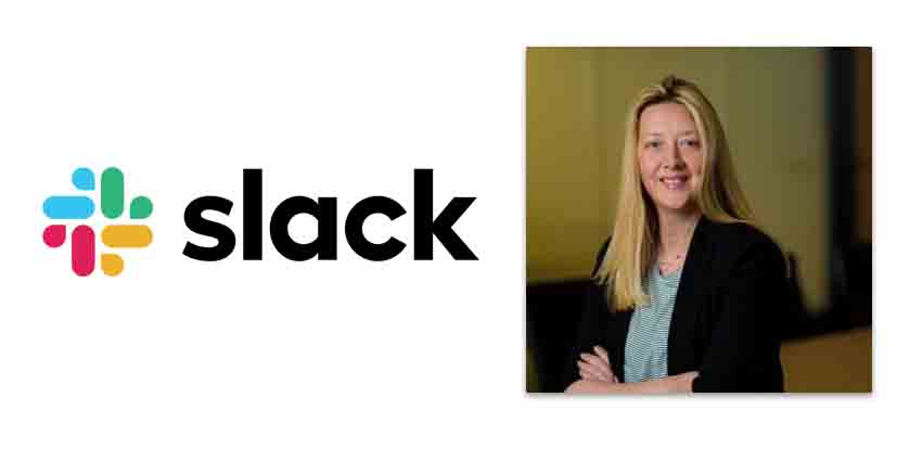 Slack logo alongside picture of Pip White standing in an office with arms crossed