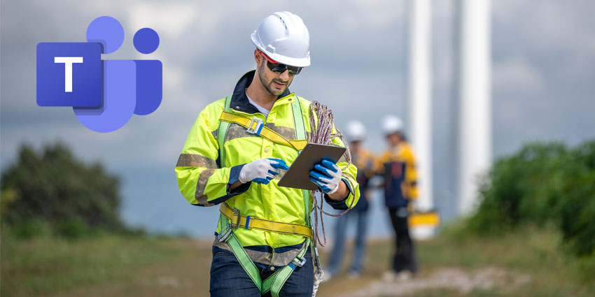 Field technician using Microsoft Teams for Field Service on mobile device to manage IoT-connected equipment