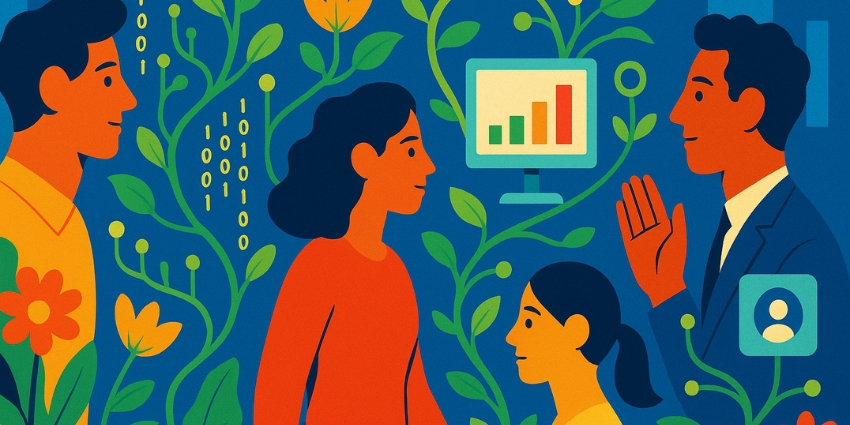 Employees using HCM dashboard to track capability and engagement metrics.