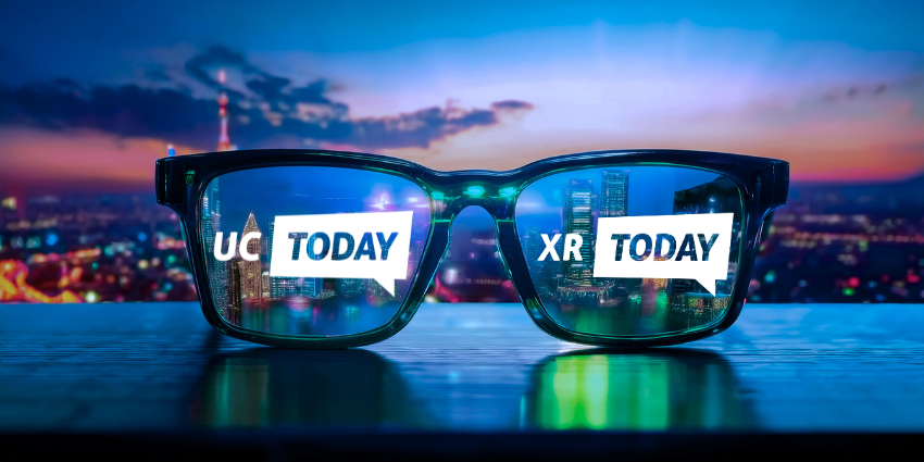 A pair of futuristic smart glasses featuring the XR Today and UC Today logos