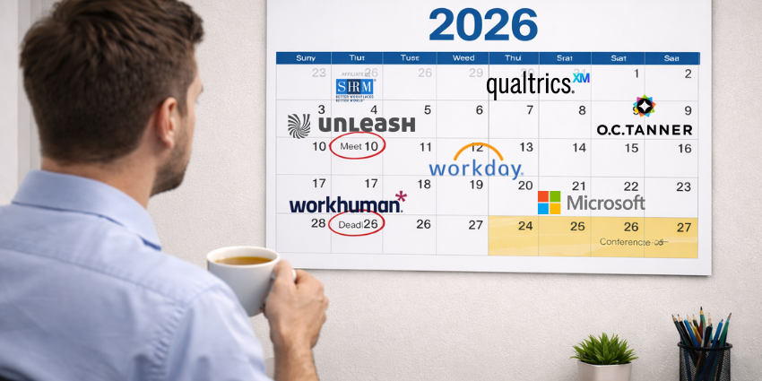 HR and IT leaders reviewing engagement analytics at a 2026 HR tech conference