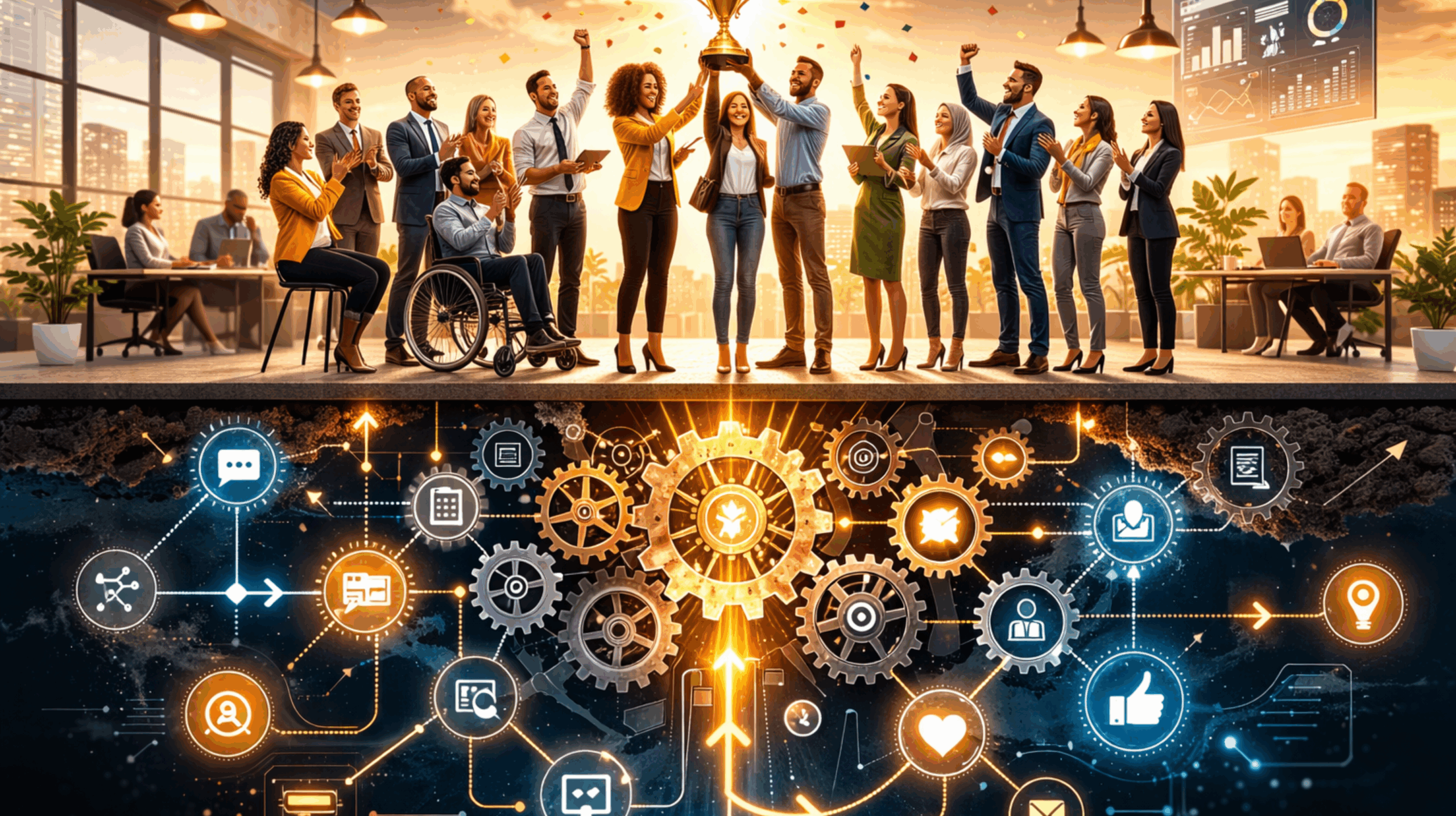 Architecture diagram of employee recognition software integrations across HRIS, Teams, payroll, and BI tools.