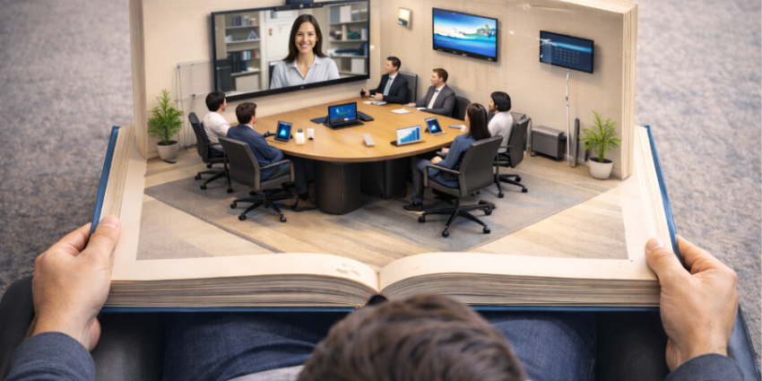 Hybrid meeting room using AI video conferencing technology for inclusive collaboration
