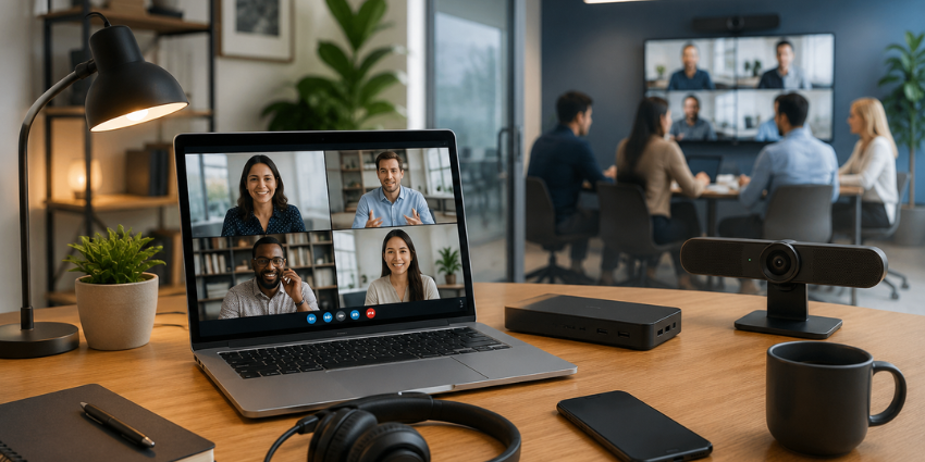 Hybrid employee switching between home and office setups