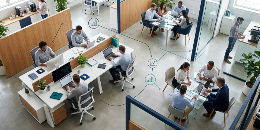 Enterprise leaders reviewing a workplace analytics integration dashboard.