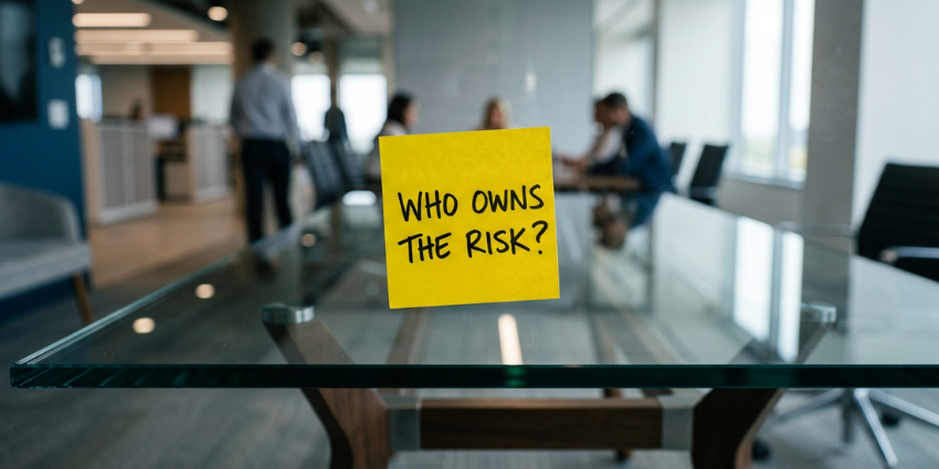 An executive pointing to a clear risk ownership accountability chart.