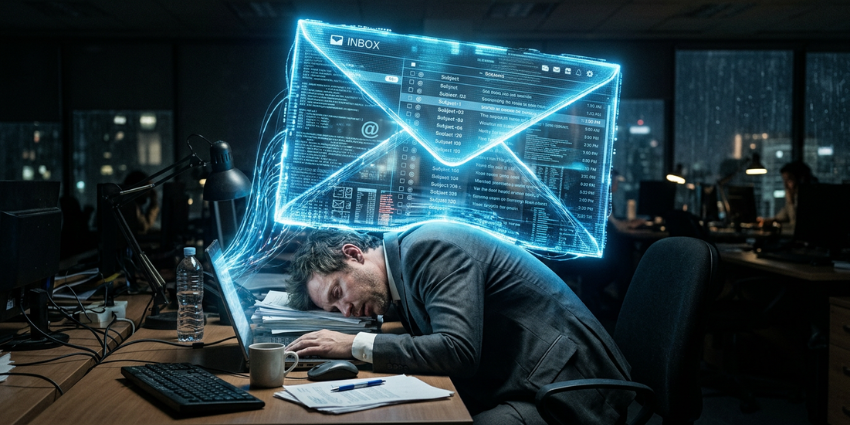 knowledge worker checking email inbox on laptop before 6am — email productivity 2026