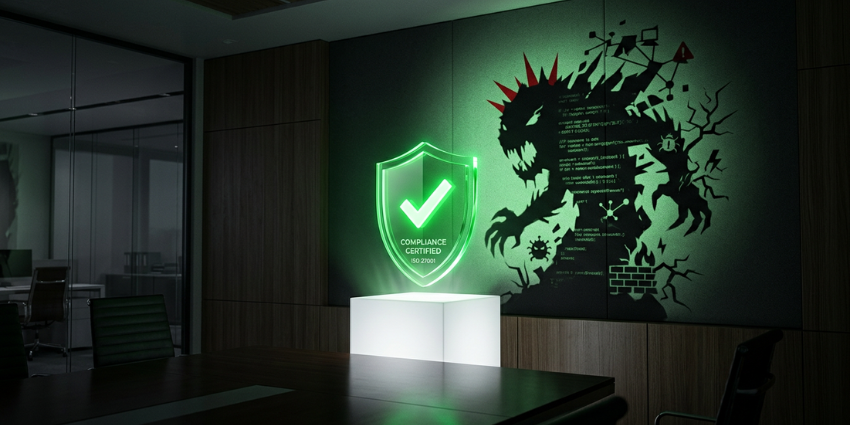 A dashboard showing compliance vs security metrics to help leaders manage regulatory compliance risk and audit effectiveness enterprise wide.