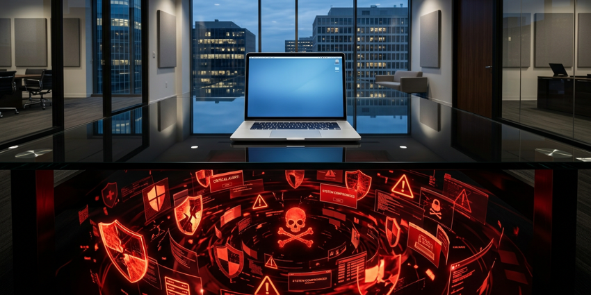 A security professional reviewing an anomaly detection cybersecurity dashboard.