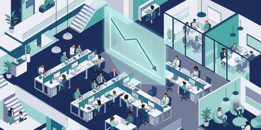 Enterprise leader reviewing workplace value measurement data on a digital dashboard.