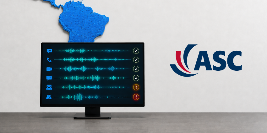 ASC compliance workflow for Webex Calling, from communication recording to AI analysis and human investigation